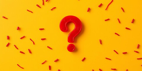 Randomly scattered red question marks on a vibrant background, color, bright