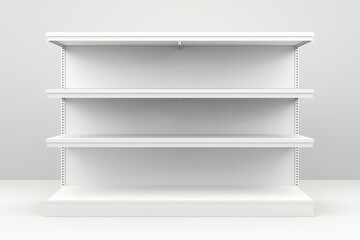 white isolated empty 3D rendering showcase background podium racked display shop blank store market shelf supermarket retail rack equipment shelving.
