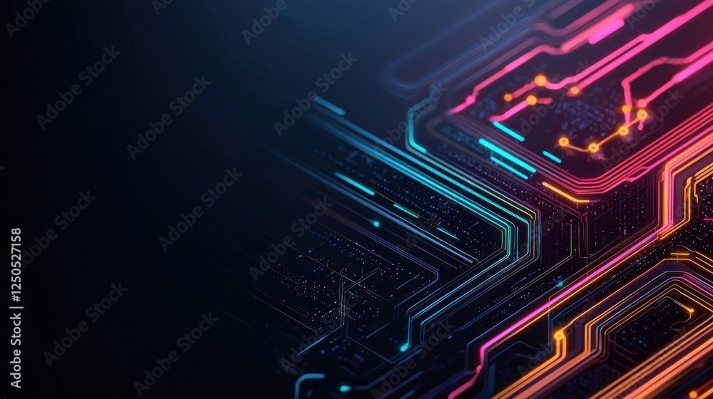Fototapete Advanced circuit design digital technology abstract art dark background close-up view innovation and creativity