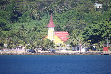 The Evangelical Church in the village of Vaitape, Bora Bora, Society Islands, French Polynesia.
