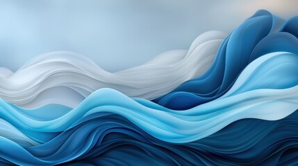 Fluid waves blue and white abstract art digital design tranquil environment close-up view concept serenity