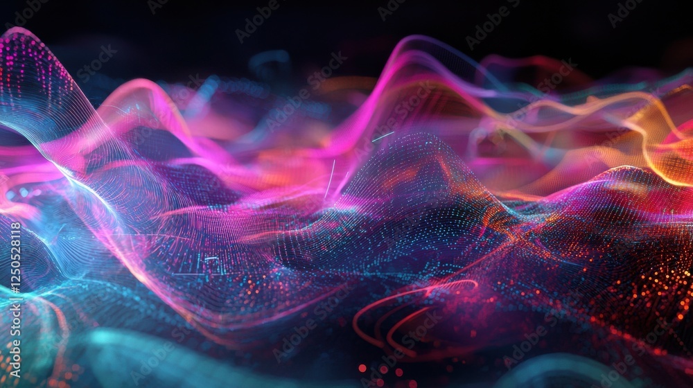 Poster dynamic color waves abstract digital art virtual space vibrant environment close-up view visual conc