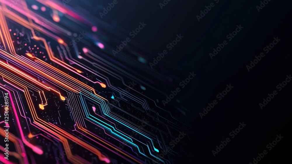 Poster Innovative circuit board design in digital realm abstract art technology dark environment close-up view conceptual visualization