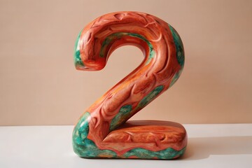 3d golden number 2 red rendering number Design