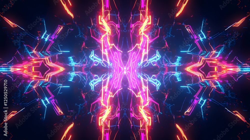 Aufkleber Stunning abstract digital art showcasing a glowing electrifying cosmic energy explosion with dynamic vibrant fractal light patterns and shapes in a futuristic technological