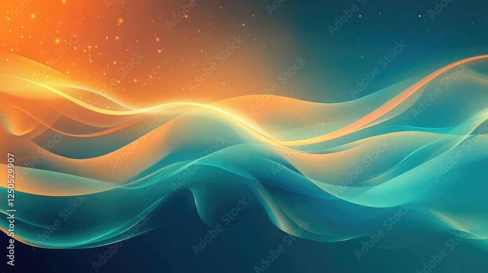Poster elegant flowing waves of colorful light in an abstract composition with warm and cool tones creating