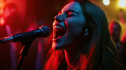 Passionate Singer Performing Live on Stage with Dramatic Lighting