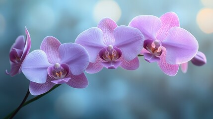 A close-up view of a vibrant purple orchid blossom with broad,