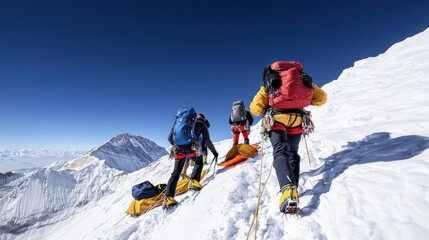 Climbers Ascending Snowy Mountain Peak