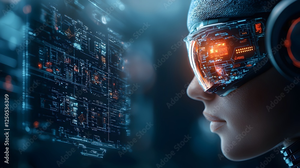Poster Futuristic digital interface with holographic display and advanced technology  Sophisticated visualization of a complex system or network  and sci fi inspired digital environment