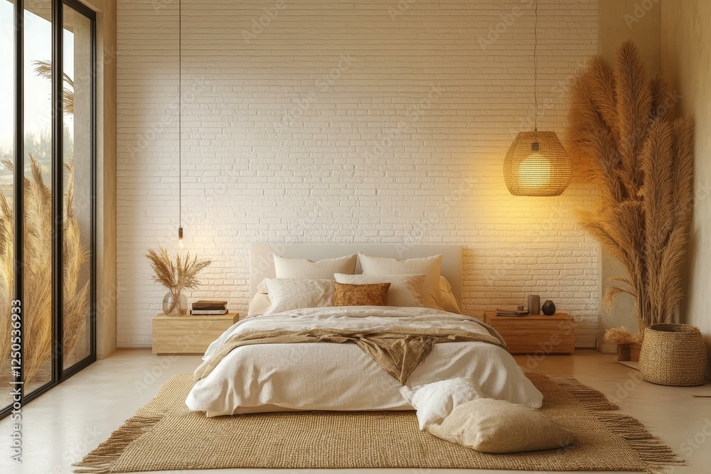 Wall mural Cozy Beige Bedroom Interior Design