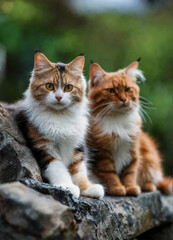Obraz premium portrait of a two fluffy cat on the rock