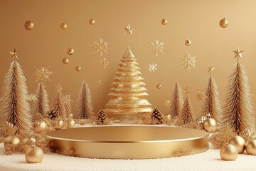 Golden Christmas Scene with Podium