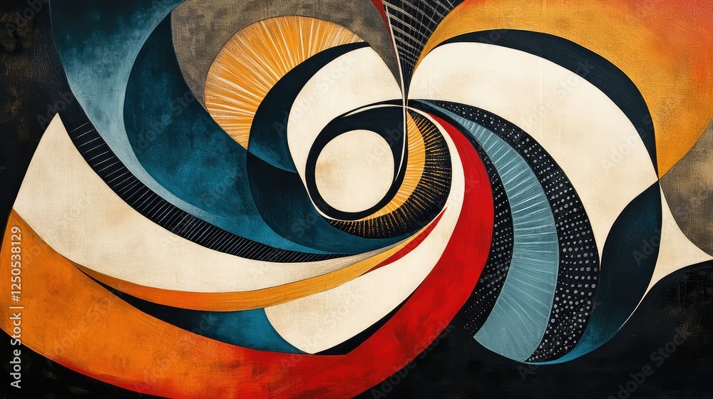 Poster abstract multicolored swirl artwork featuring dynamic curves and lines in a blend of geometric and o