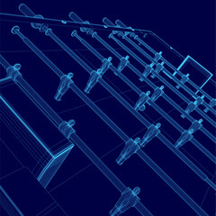 A blue image of a soccer field with a bunch of people on it. The people are standing on a blue background