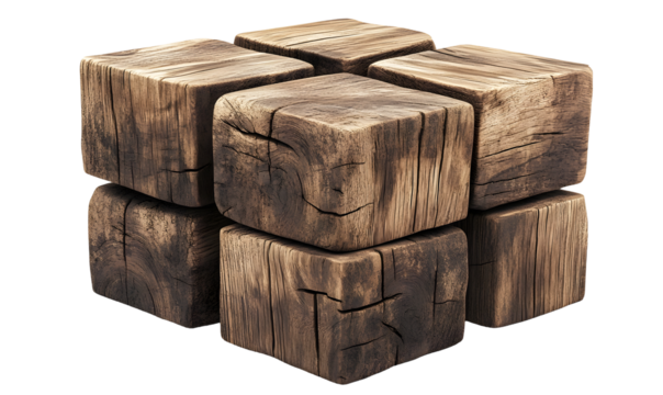 Wooden cube puzzle, rustic texture, abstract background, game design