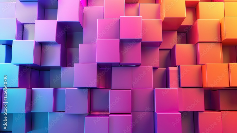 Poster 3d rendering of abstract background with multicolored cubes in perspective