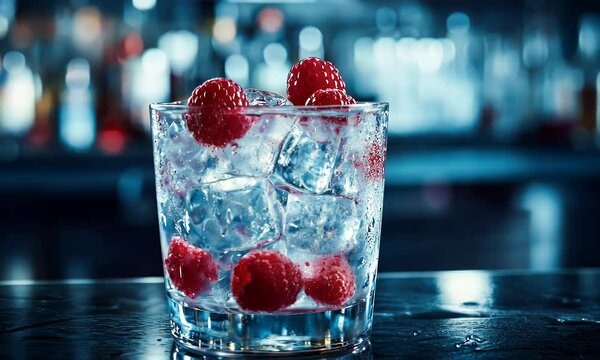 Raspberry Iced Drink at a Nightclub Bar