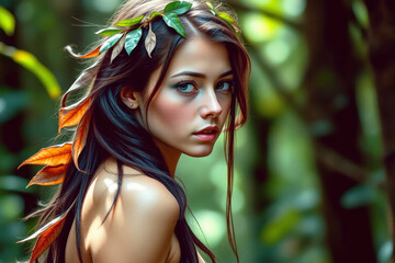 Die Herbstfee im grünen Wald