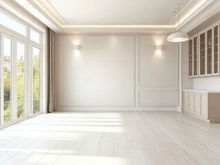 Empty Spacious Light Beige Interior Design