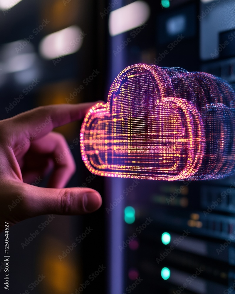 Fototapete Holographic Cloud Interface Interactive Digital Icons and Textured Network Design for Tech Solutions in IT Infrastructure - Innovation in Connected Business Systems