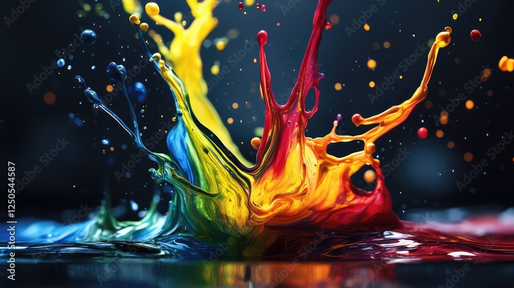 Poster vibrant splash of colorful paint creating dynamic movement and energy in an abstract composition sui