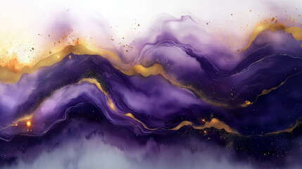 Obraz premium stunning abstract artwork featuring flowing purple tones with golden accents, creating sense of elegance and depth. Perfect for modern decor or artistic displays