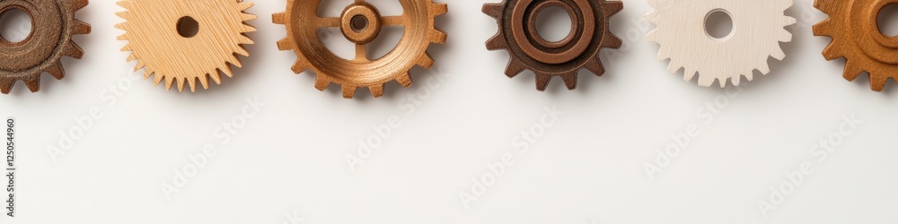 Poster industrial gear mechanism assembly collaborative innovation in wooden and metal textures - business 