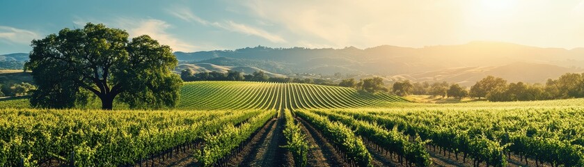 Fototapeta premium Tree-Lined Field Showcasing Sustainable Integrated Pest Management Practices in Agriculture