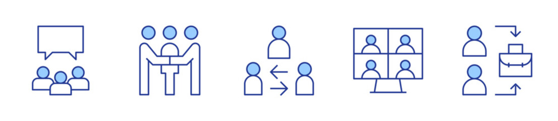 meeting, mediator, virtual event, suitcase. Meeting Icon vector illustration. Line Duotone style. Editable stroke