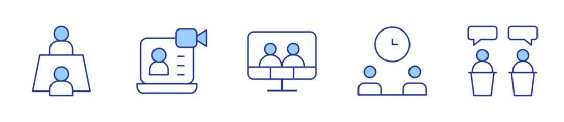 video conference, meeting, video call, discussion. Meeting Icon vector illustration. Line Duotone style. Editable stroke