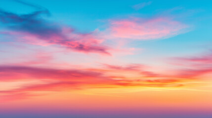 Fototapeta premium stunning sunset sky with vibrant colors blending from pink to blue, creating serene atmosphere. soft clouds add depth to tranquil scene