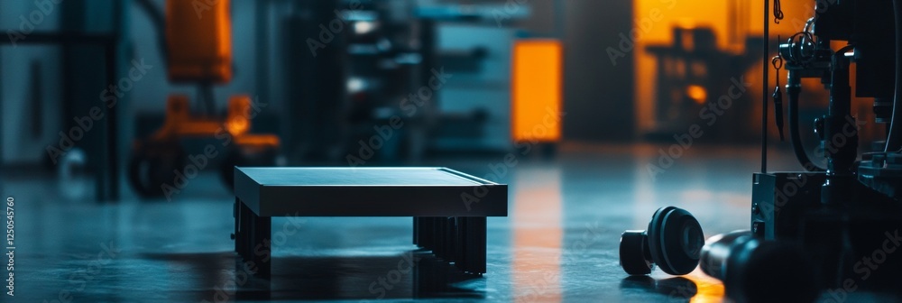 Poster industrial prototyping workspace sleek metal equipment in high-tech lab setting - cutting-edge resea
