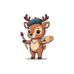 Cute Deer Cartoon Vector Icon Illustration Animal Education Isolated Flat VECTOR