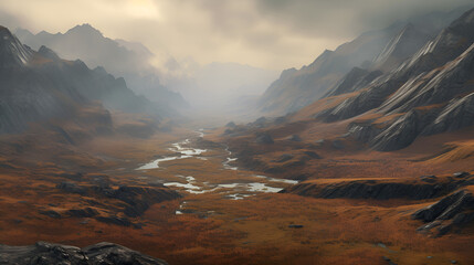 Dusk in smoggy valley rivers