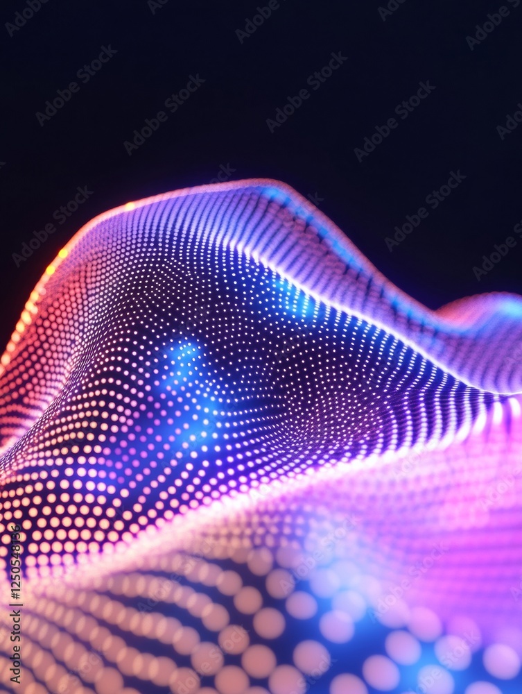 Poster Neon Data Wave AI-Driven Network Visualization with Digital Geometric Nodes and Luminescent Textures - Cutting-Edge Tech Content for Data Analytics and Modern Business Strategy