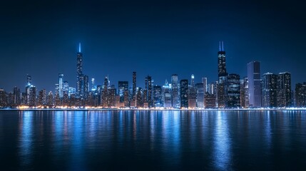 Obraz premium illuminated, skyline, city, night