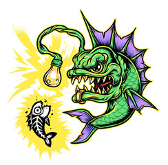 Electric Cartoon Mutant Angler Fish in PNG