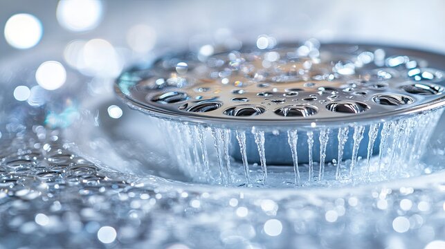 Water draining in sink, kitchen, close-up, plumbing