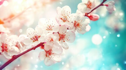 Fototapeta premium Blossoming apricot tree branches in springtime for seasonal design