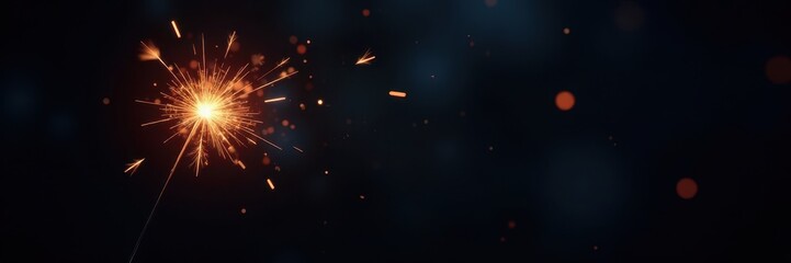 Obraz premium Single bright sparkler against a deep black background, dark, contrast, shimmer