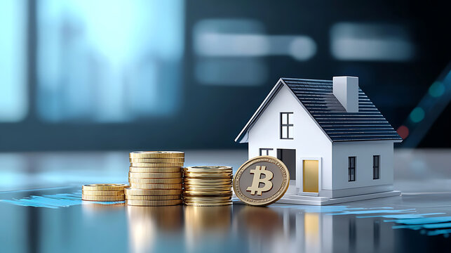 Real estate investment with bitcoin modern office digital currency image business environment desktop view financial innovation