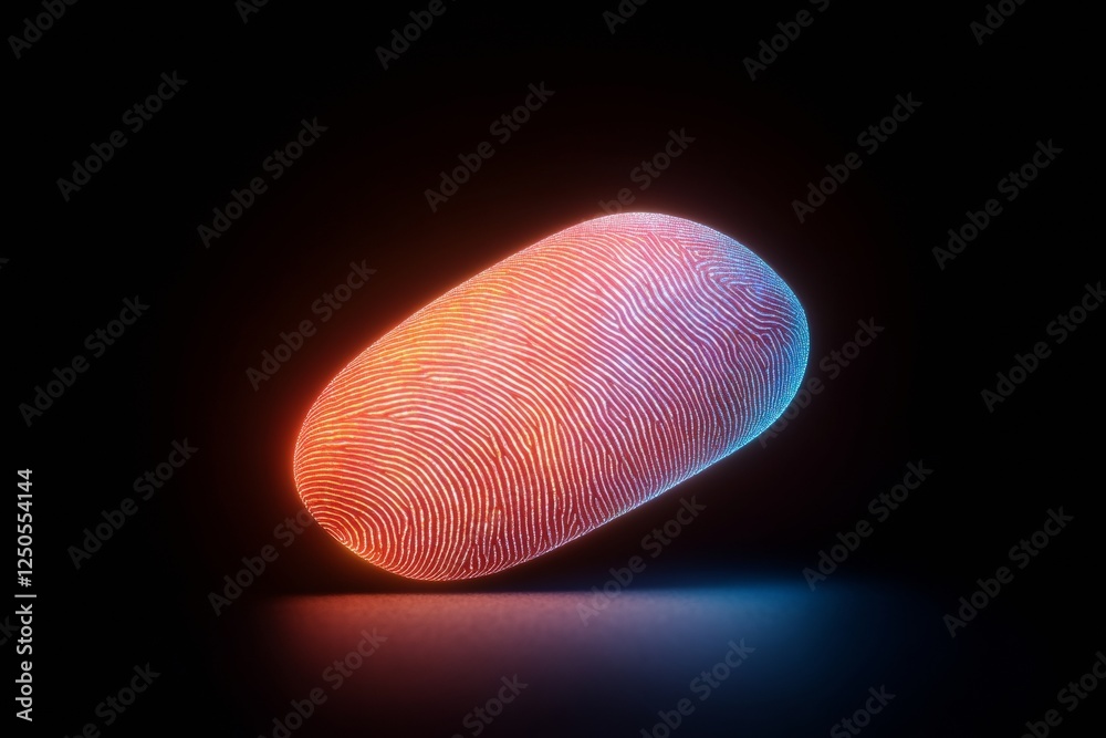 Aufkleber Futuristic Biometric Security Neon Fingerprint Interface on Sleek Surface for Enhanced Cybersecurity Visualization in Tech and Financial Sectors