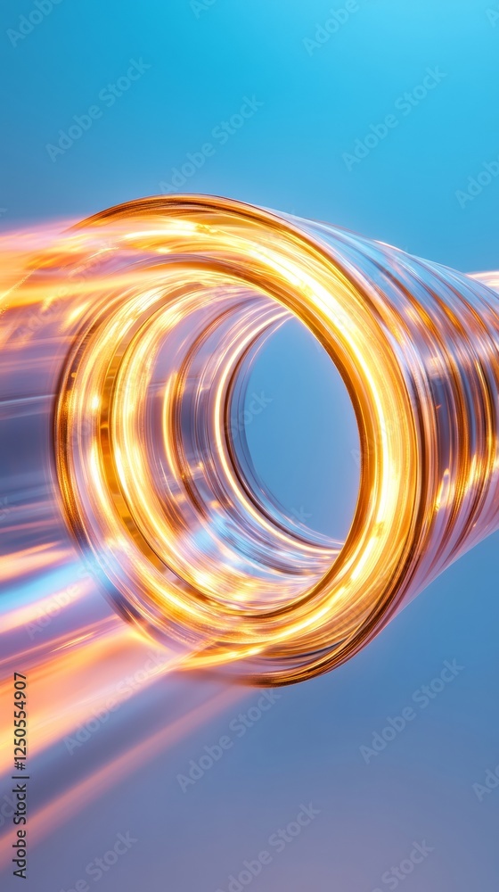Poster Futuristic Tech Vortex Luminescent Glass Loop with Dynamic Flowing Energy Patterns - Advanced Manufacturing Visuals and Next-Gen Logistics Innovation