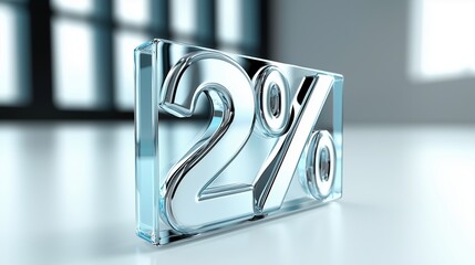 Transparent glass block displaying 2 percent in modern interior