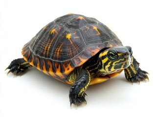 Obraz premium Vibrant Turtle with Colorful Shell on a Clean White Background for Wildlife Education.