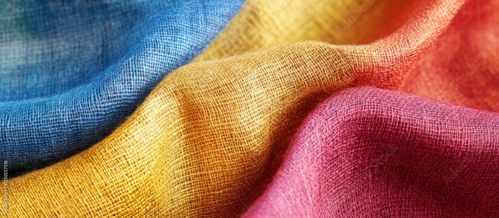Poster vibrant macro shot of colorful linen textile with soft folds and ample space for text insertion and 