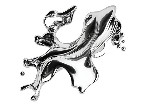 3D render of fluid chrome liquid shapes isolated on white background PNG.AI GENERATED
