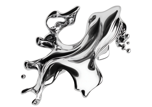 3D render of fluid chrome liquid shapes isolated on white background PNG.AI GENERATED