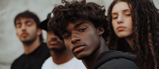 Fototapeta premium Young diverse group of people posing with a candid expression and blank space for text in an urban setting